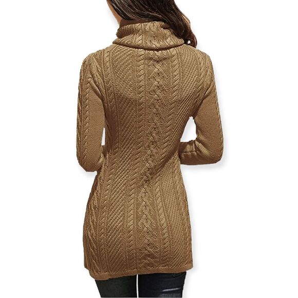 NWT CEASIKERY Cowl Neck Long Slim Fitted Cable Knit Sweater - Picture 2 of 6